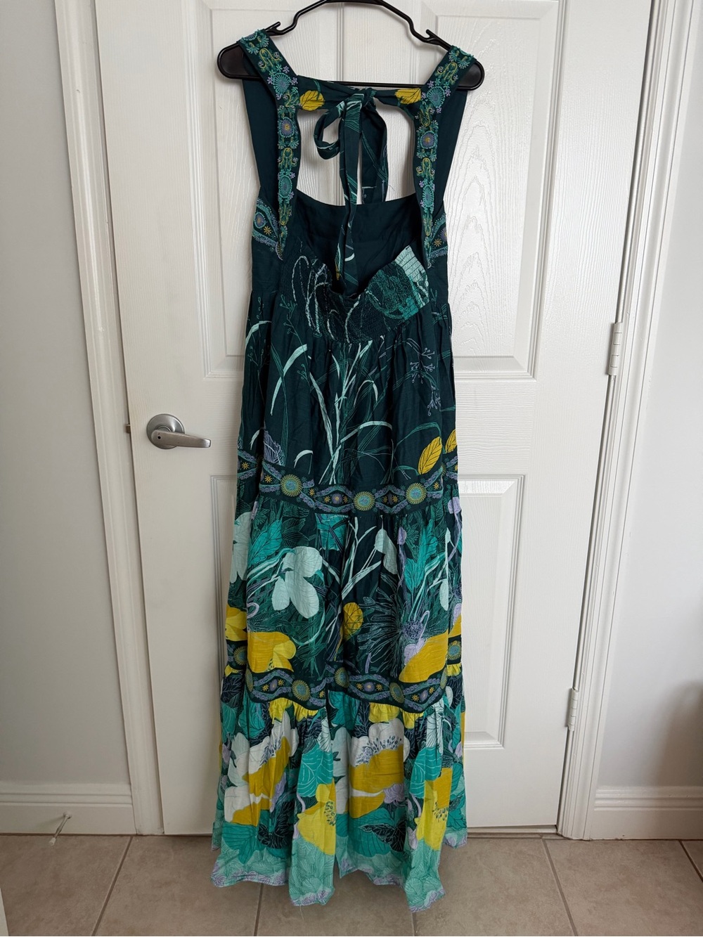 Anthropologie Teal Green Floral Tiered Maxi Dress - Picture 7 of 7